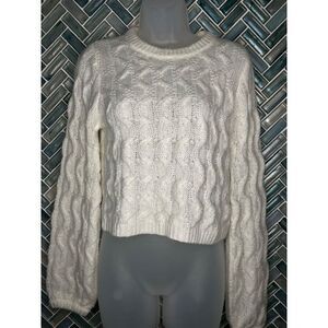 WOMENS VOLCOM WHITE CHUNKY CABLE KNIT CROPPED KNITS UP TO YOU SWEATER XS NICE!!!